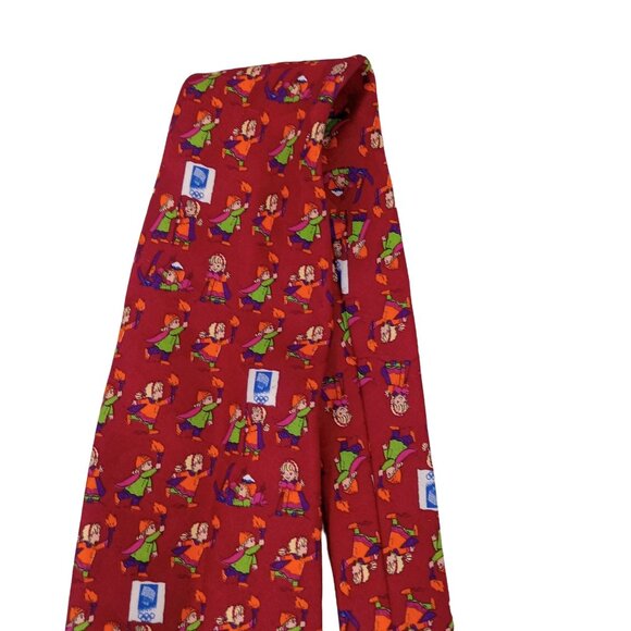 Vintage Olympics Necktie Tie Lillihammer 94 Silk Red Logo Torch '94 Winter Games - Picture 3 of 6